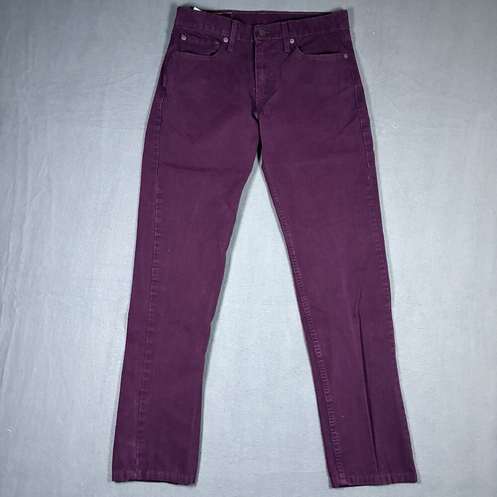 Levis 502 Jeans Mens 29x30 Red Denim Tapered Purple Slim Pockets Cotton